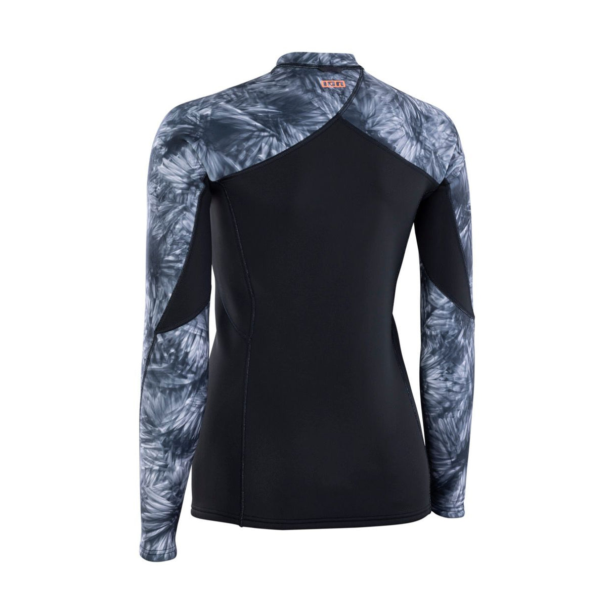 ION Neo Top 2/2 LS Damen Neoprenanzug schwarz mit grauem Batik-Muster, Langarm, Frontansicht