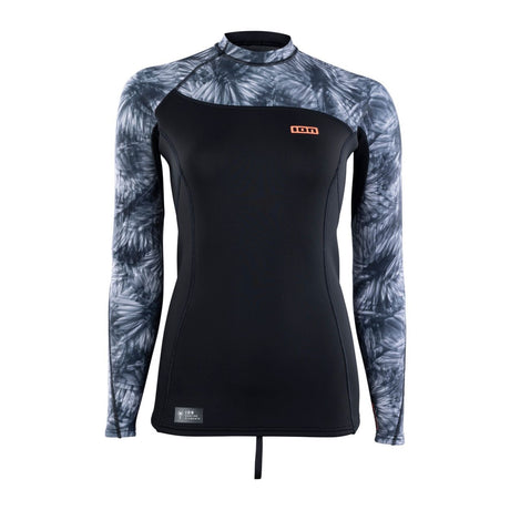ION Neo Top 2/2 LS Damen Neoprenanzug schwarz mit Batik-Ärmeln, Frontansicht
