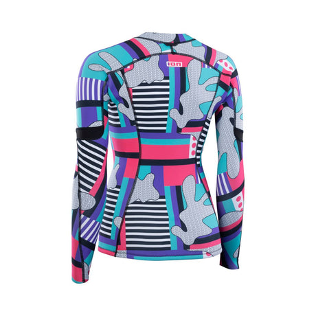 ION Neo Zip Top 1.5 Neopren-Oberteil mit farbigem Patchwork-Design in Türkis, Pink und Schwarz, Frontalansicht