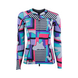 ION Neo Zip Top 1.5 2026 Neoprenanzug Oberteil mit buntem geometrischem Muster in Pink, Blau und Violett, Frontansicht