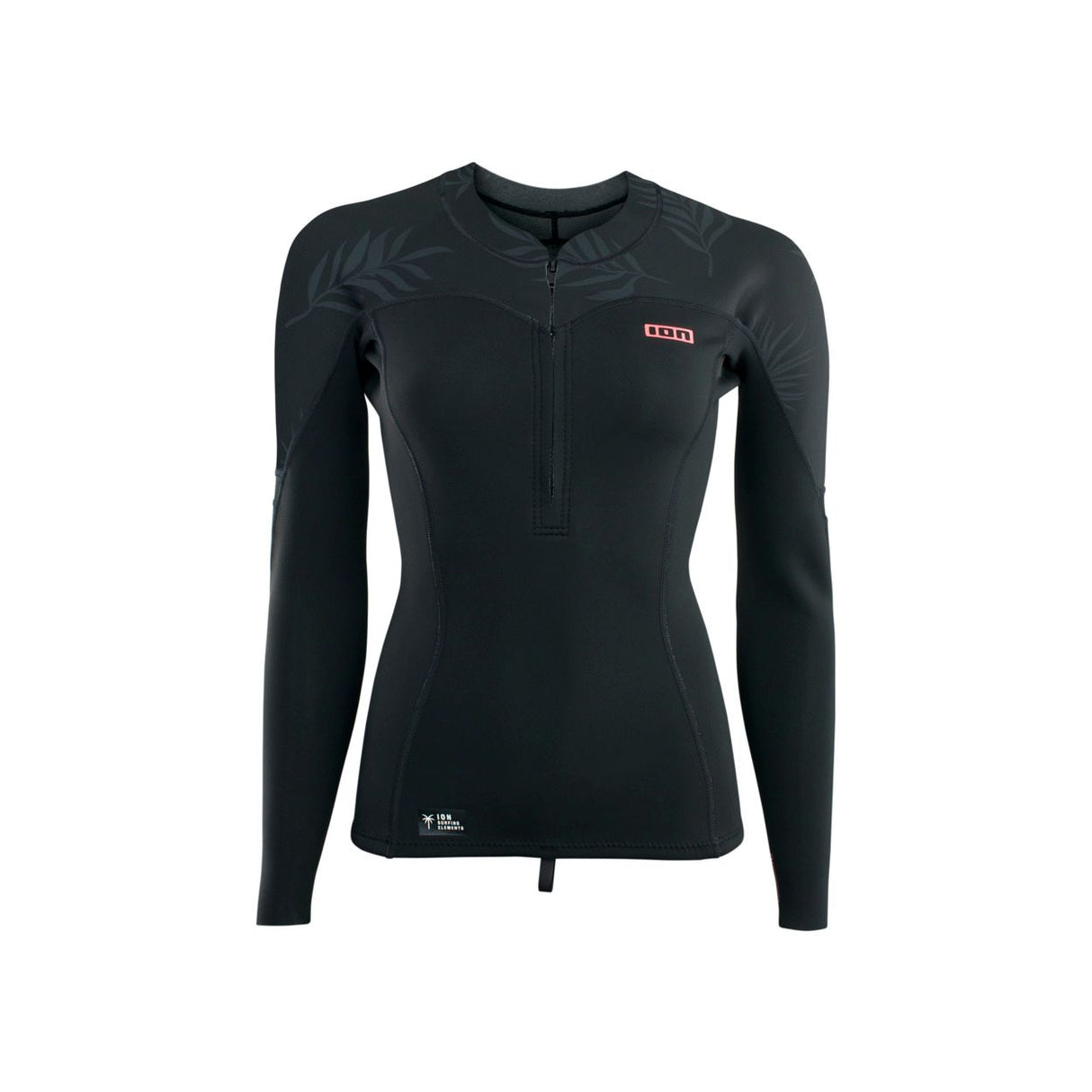 ION Neo Zip Top 1.5 2026 schwarzes Neopren-Langarmshirt mit Reißverschluss, Frontalansicht