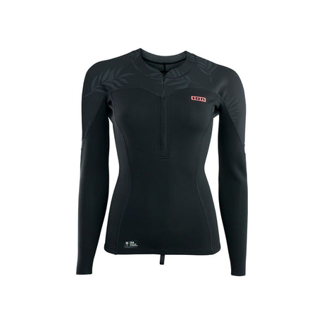 ION Neo Zip Top 1.5 2026 schwarzes Neopren-Langarmshirt mit Reißverschluss, Frontalansicht