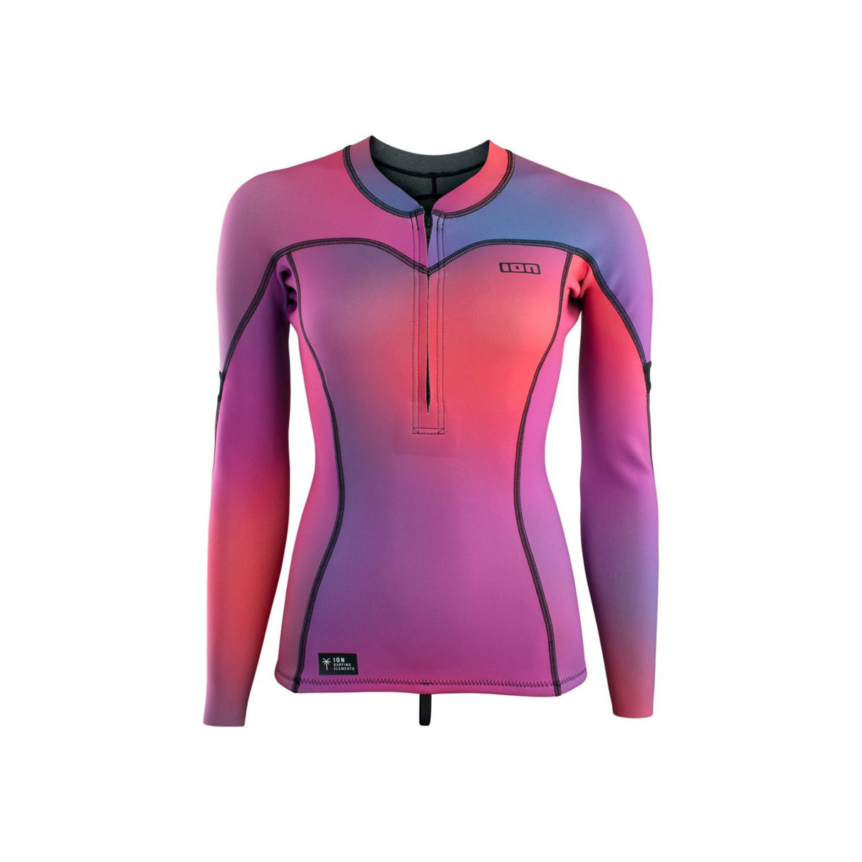 ION Neo Zip Top 1.5 2026 Neopren Jacke pink Frontansicht mit Reißverschluss und Kontraststeppnähten