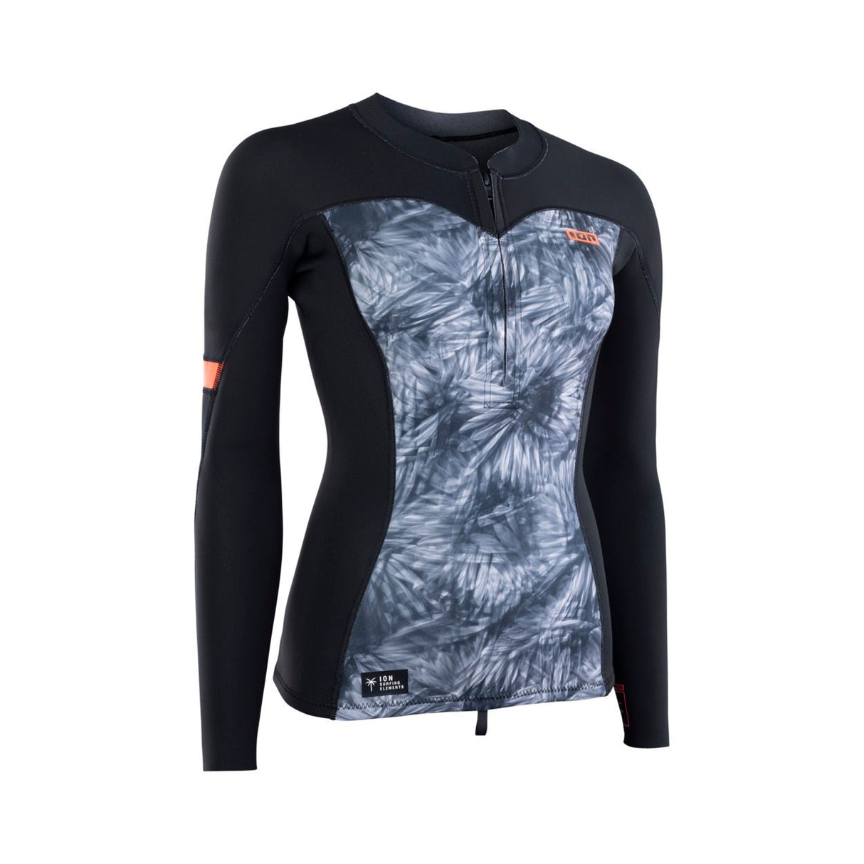 ION Neo Zip Top 1.5 2026 Neoprenanzug schwarz blau Muster Frontreißverschluss Frontalansicht