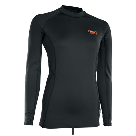 ION Thermo Top LS Damen schwarz, Langarmshirt aus Thermomaterial, Frontansicht mit Orange-Logo-Label