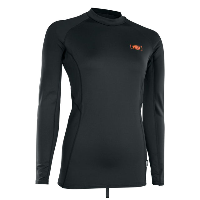 ION Thermo Top LS Damen schwarz, Langarmshirt aus Thermomaterial, Frontansicht mit Orange-Logo-Label