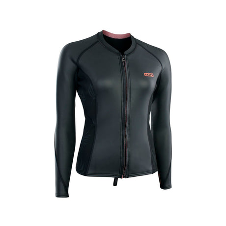 ION Neo Zip Top 2/1 LS Skin Damen, schwarze Neopren-Jacke mit Reißverschluss, Vorderansicht