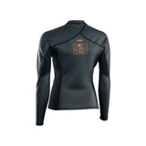 ION Neo Zip Top 2/1 LS Skin Damen, schwarzes Langarm-Neopren-Shirt mit Reißverschluss, Frontansicht