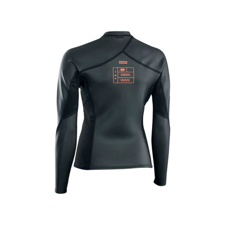 ION Neo Zip Top 2/1 LS Skin Damen, schwarzes Langarm-Neopren-Shirt mit Reißverschluss, Frontansicht