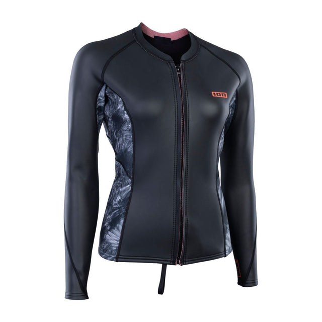ION Neo Zip Top 2/1 LS Skin Damen schwarz mit Reißverschluss, Langarm Neoprenanzug Frontansicht