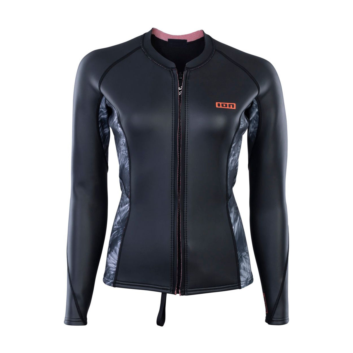 ION Neo Zip Top 2/1 LS Skin Damen Neopren-Jacke schwarz mit Reißverschluss, Frontalansicht