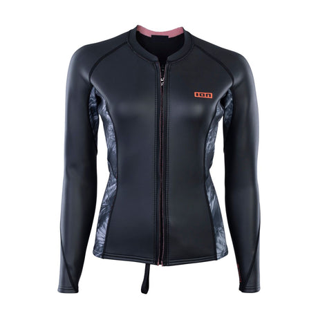 ION Neo Zip Top 2/1 LS Skin Damen Neopren-Jacke schwarz mit Reißverschluss, Frontalansicht