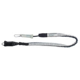 ION Amp Long 2026 Trapez-Leash mit schwarz-weißem Spiralkabel und Karabinerhaken, Frontalansicht