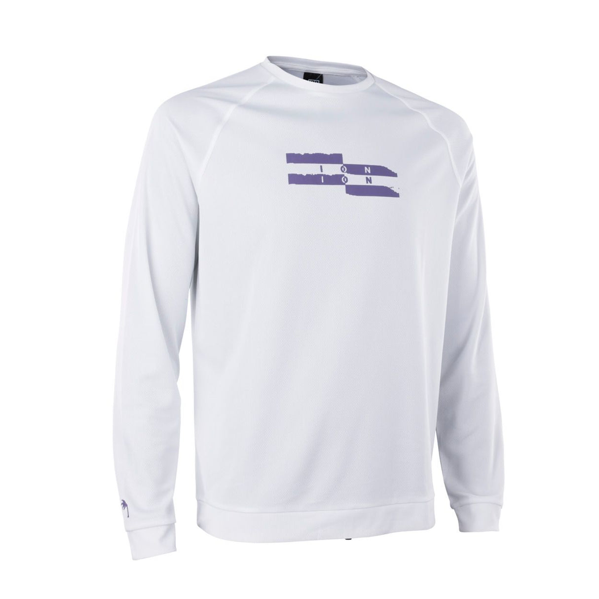 ION Wetshirt LS Herren weiß mit violettem Logo, Langarm-Funktionsshirt, Frontansicht