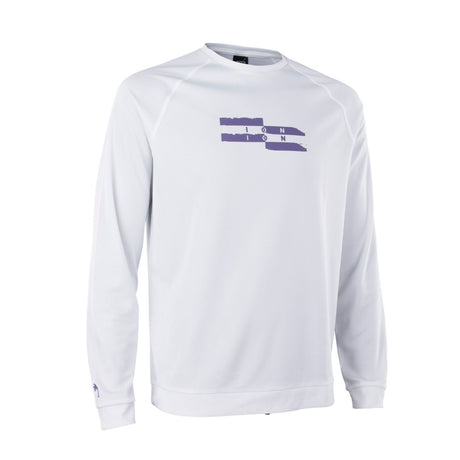 ION Wetshirt LS Herren weiß mit violettem Logo, Langarm-Funktionsshirt, Frontansicht