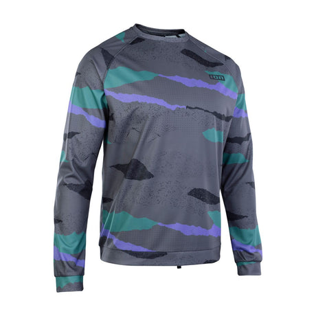 ION Wetshirt LS men 2025 grau mit lila und grünem Streifenmuster, Frontansicht