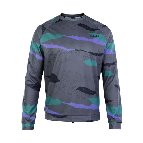 ION Wetshirt LS men 2025 Langarmshirt grau mit türkis-violettem Muster, Frontansicht