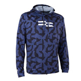 ION Wetshirt Hood Langarm Herren blau-schwarzes Allover-Muster, Kapuze, Frontansicht