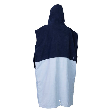 ION Poncho Select Bamboo Herren 2026, Dunkelblau-Hellblau, Rückansicht, mit Kapuze und Bamboo-Material