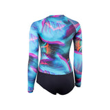 ION Bottom Swimsuit LS women 2024, bunter Print in Blau und Pink, Langarm, Frontansicht