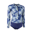 ION Bottom Swimsuit LS women 2024, blau-weiß gemustert, Langarm-Badeanzug mit Reißverschluss, Frontansicht