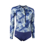 ION Bottom Swimsuit LS women 2024, blau-weiß gemustert, Langarm-Badeanzug mit Reißverschluss, Frontansicht