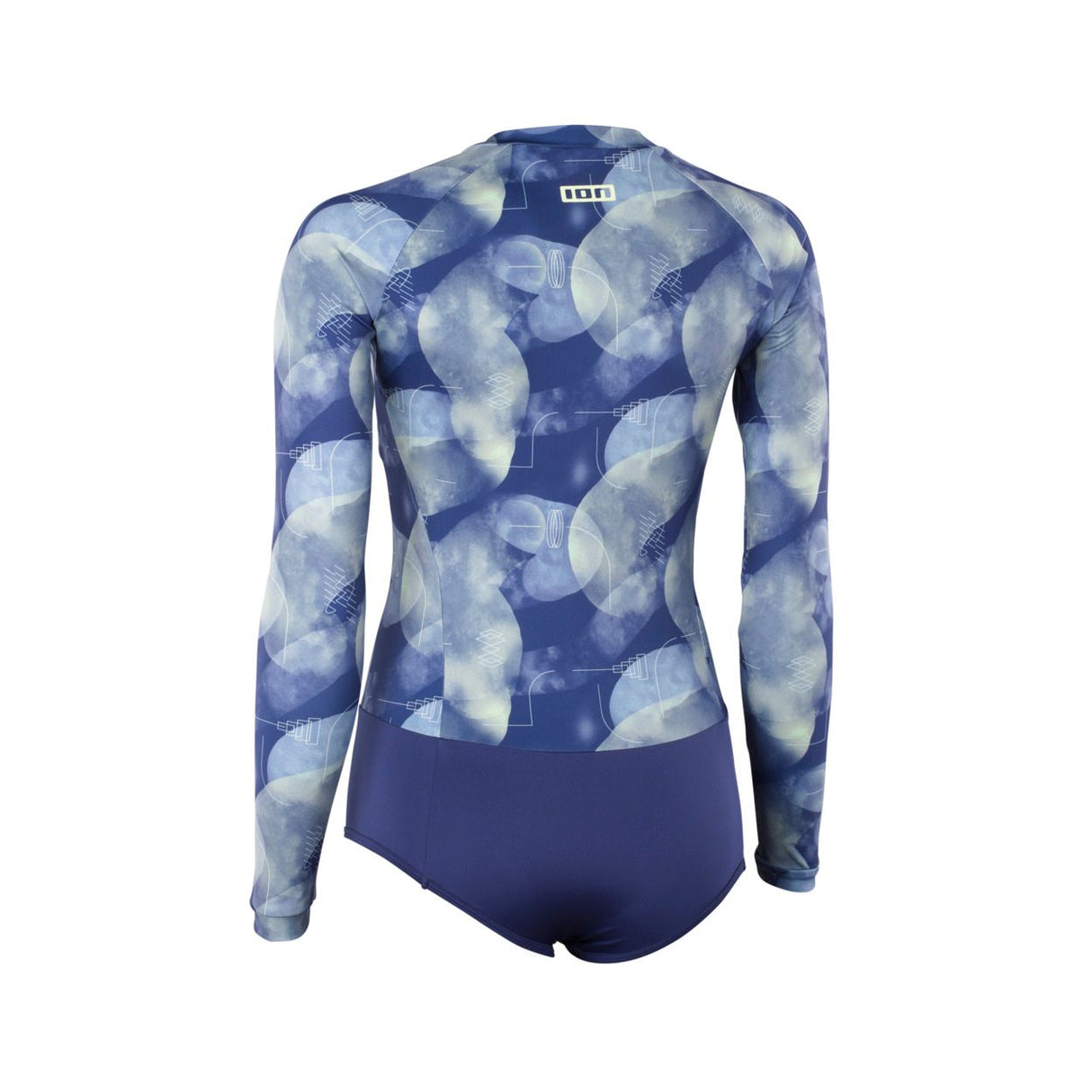 ION Bottom Swimsuit LS women 2024 in Blau mit abstraktem Muster, Langarm-Rashguard, Frontalansicht