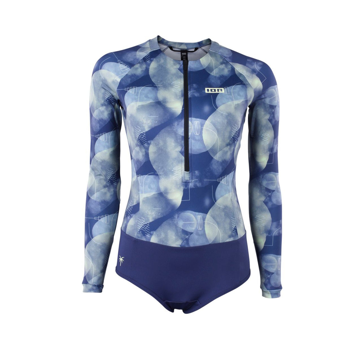 ION Bottom Swimsuit LS women 2024, Blau mit geometrischem Muster, Langarm-Badeanzug, Frontansicht