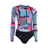 ION Bottom Swimsuit LS women 2024, mehrfarbiges Muster mit Pink und Türkis, Langarm, Frontalansicht