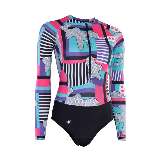 ION Bottom Swimsuit LS women 2024, mehrfarbiges Muster mit Pink und Türkis, Langarm, Frontalansicht