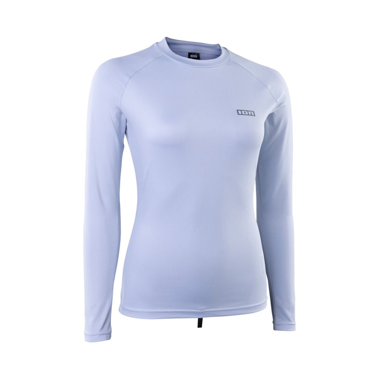 ION Damen Rashguard Langarm in Hellblau, Frontansicht, funktionales Badeshirt mit langen Ärmeln