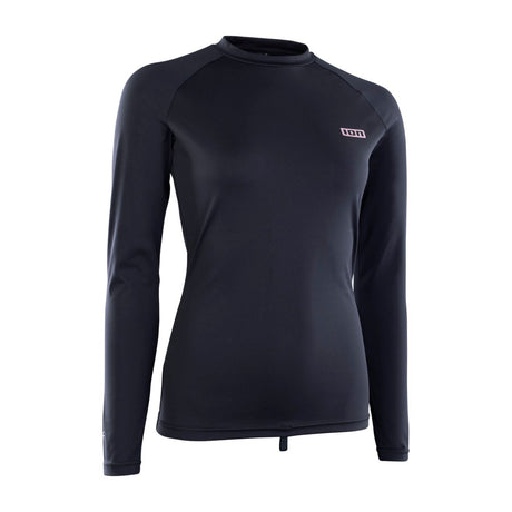 ION Damen Rashguard Langarm 2024 schwarz, Frontalansicht, langärmlig mit ION-Logo