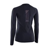 ION Damen Rashguard Langarm 2024 in Schwarz, Rückansicht, funktionales Neopren-Oberteil mit geometrischem Rückendesign