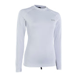ION Damen Rashguard Langarm 2024 in Weiß, Frontansicht, UV-Schutz Funktionsshirt mit ION-Logo