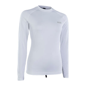 ION Damen Rashguard Langarm 2024 in Weiß, Frontansicht, UV-Schutz Funktionsshirt mit ION-Logo