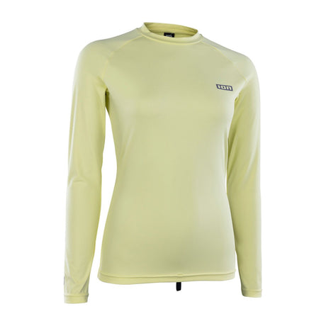 ION Damen Rashguard Langarm in Hellgelb, Frontansicht des UV-Schutz Funktionsshirts mit langen Ärmeln