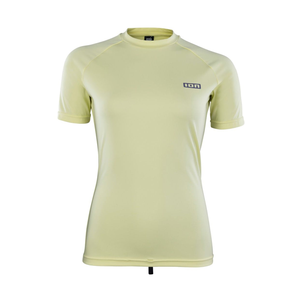 ION Rashguard SS Damen 2024 in hellem Gelb, Kurzarm-Badeshirt mit UV-Schutz, Frontansicht
