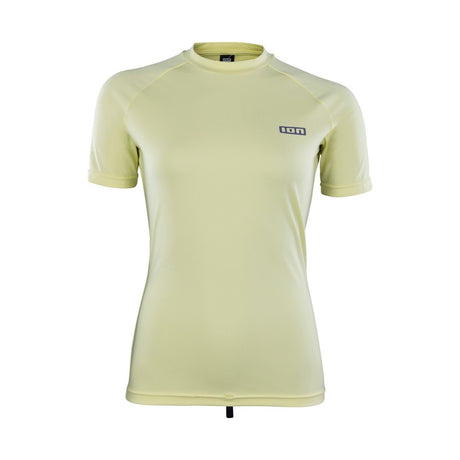ION Rashguard SS Damen 2024 in hellem Gelb, Kurzarm-Badeshirt mit UV-Schutz, Frontansicht