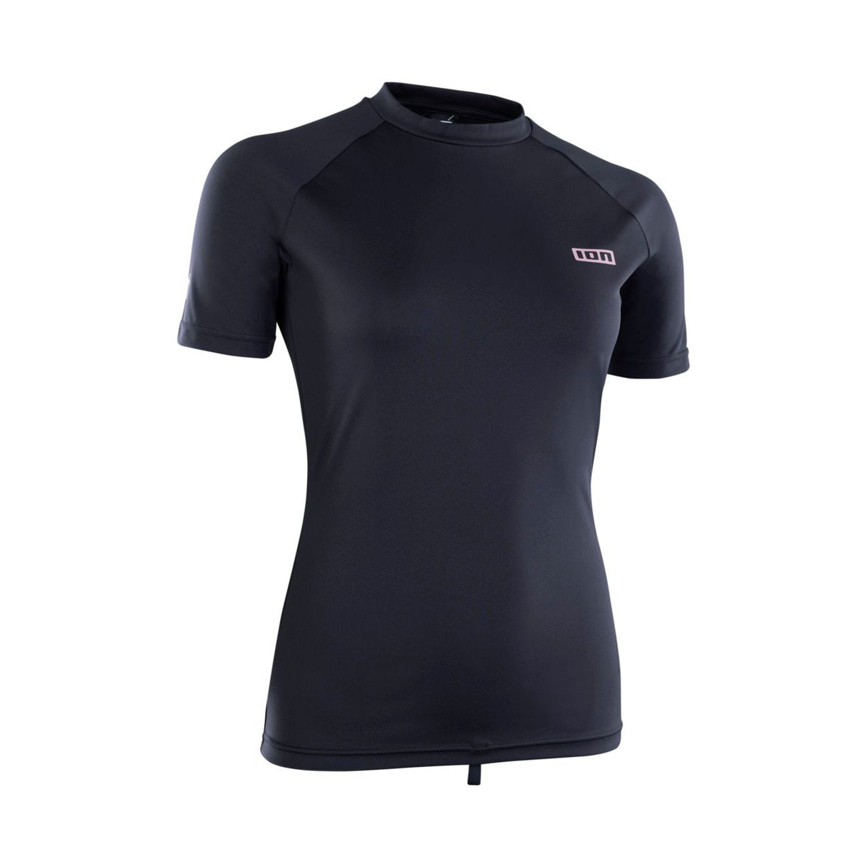 ION Rashguard SS Damen 2024 schwarzes Kurzarm-Funktionsshirt aus Neopren mit Logo, Frontansicht