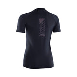 ION Rashguard SS Damen 2024, schwarzes Kurzarm-Funktionsshirt mit geometrischem Rückendruck, Rückansicht