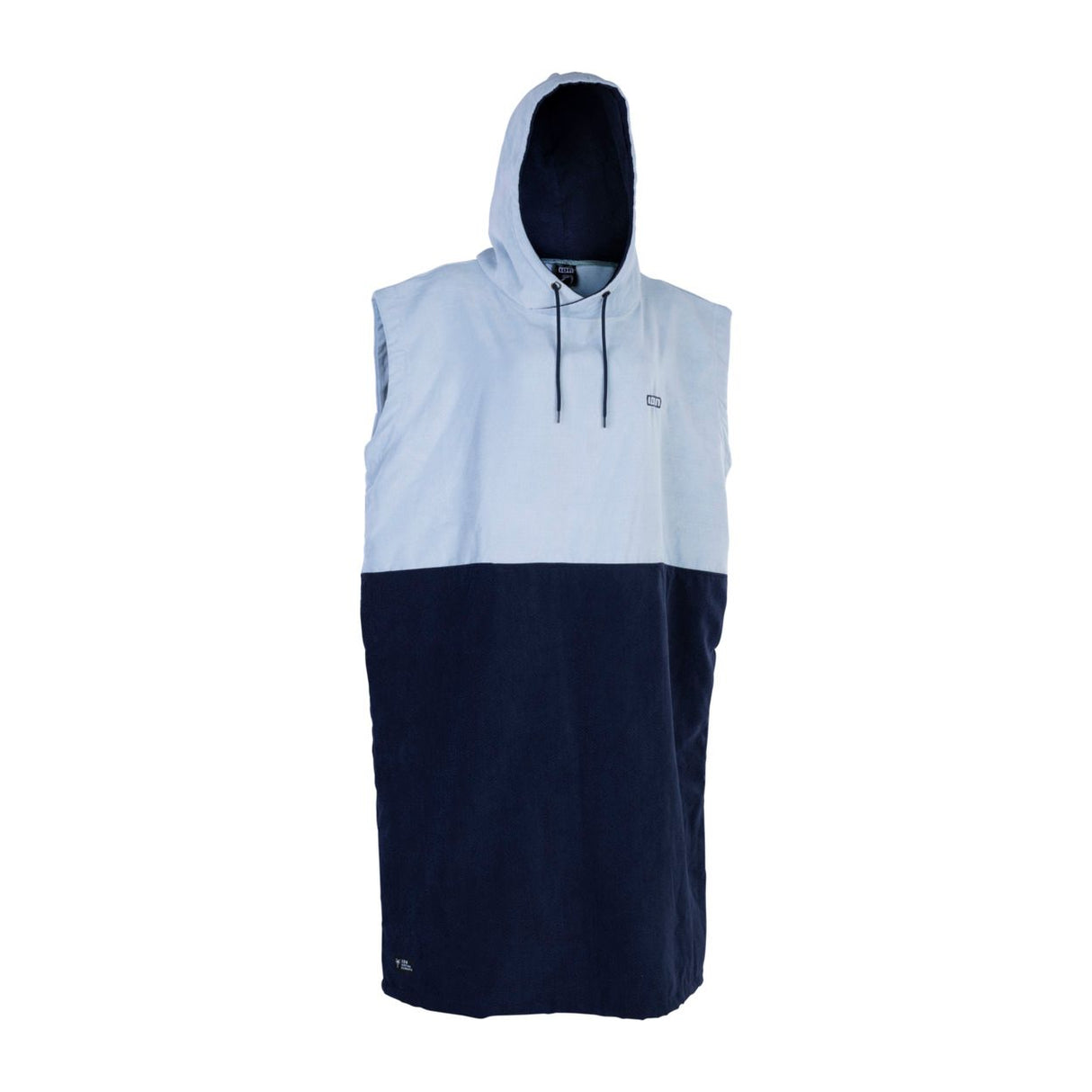 ION Poncho Select Bamboo 2026 hellblau-dunkelblau, ärmellos mit Kapuze, Frontalansicht
