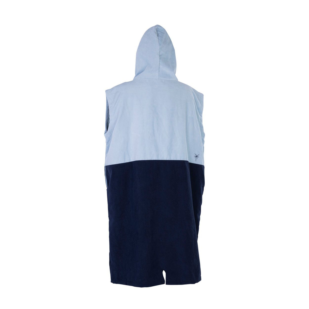 ION Poncho Select Bamboo 2026, Hellblau-Dunkelblau, Rückansicht mit Kapuze und farbigen Blöcken