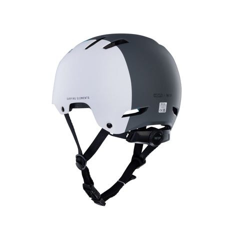 ION Slash Core Helmet 2026 weiß-schwarz mit Belüftungsöffnungen und Kinnriemen, Seitenansicht
