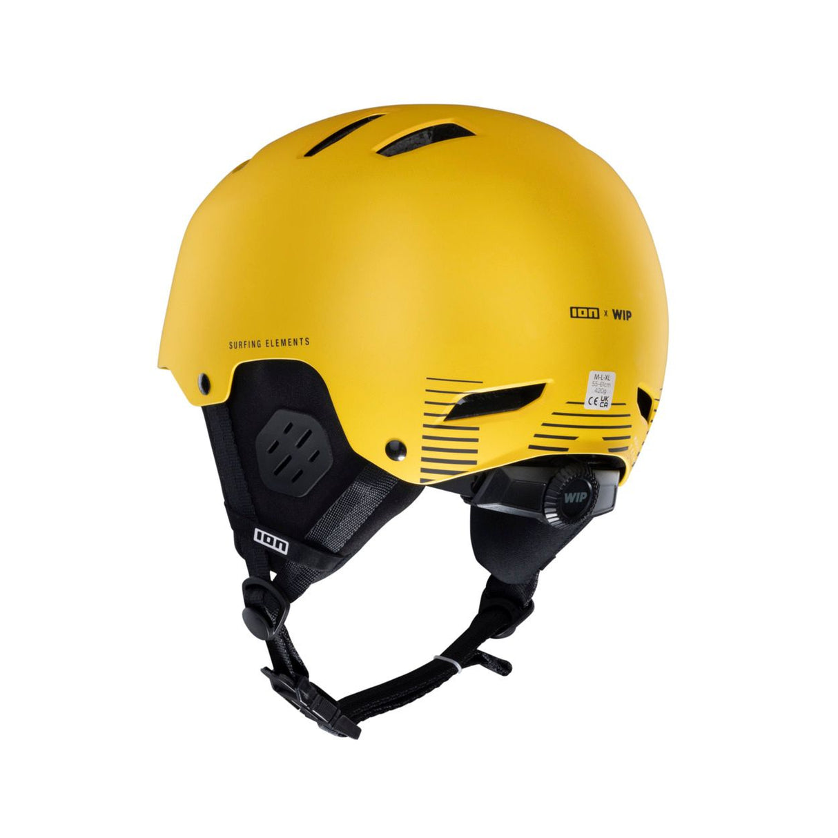 ION Slash Amp 2026 Helm gelb mit schwarzem Kinnriemen, Frontalansicht