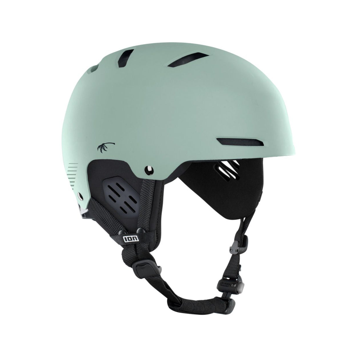 ION Slash Amp 2026 Helm in Mint-Grün mit schwarzen Riemen, Frontansicht