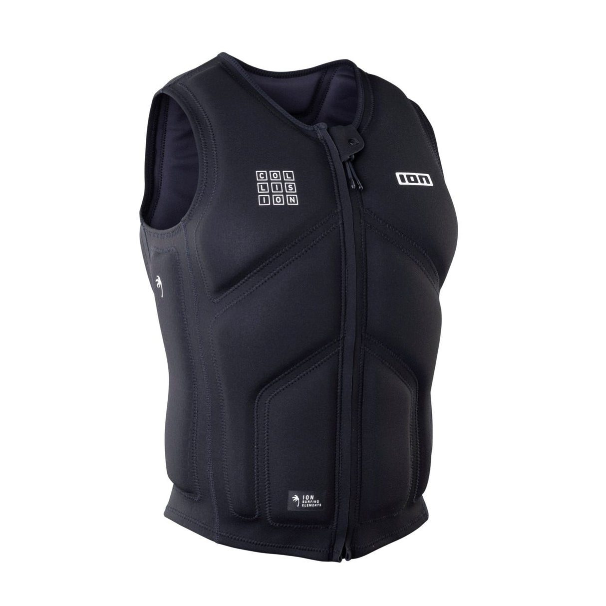 ION Collision Vest Core Front Zip 2026, schwarze Neopren-Schutzweste mit Frontreißverschluss, Frontalansicht