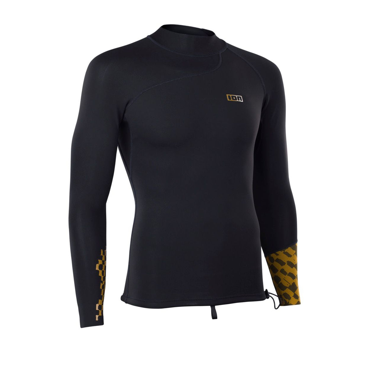 ION Neo Top 0.5 LS Herren Neopren-Langarmshirt schwarz mit goldenem Muster, Vorderansicht