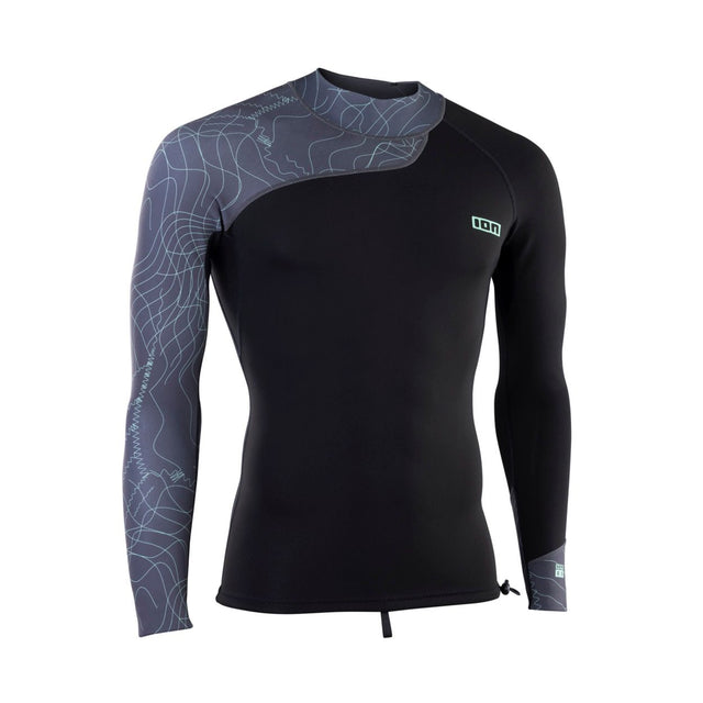 ION Neo Top 0.5 LS men Neoprenshirt, schwarz mit grauem Muster, Langarm, Frontalansicht