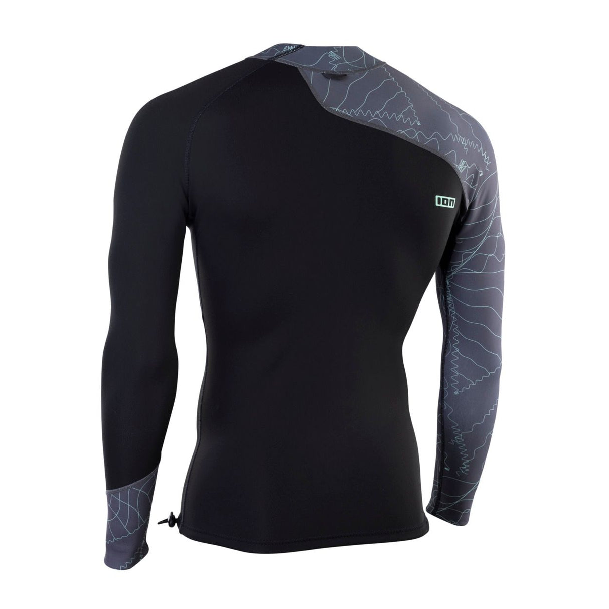 ION Neo Top 0.5 LS men Neopren-Shirt schwarz mit grauem Muster, Langarm, Frontansicht
