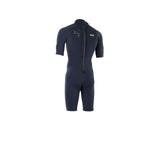 ION Static 2/2 Shorty Back Zip Neoprenanzug in Dunkelblau, Frontansicht mit Rückenreißverschluss und Kurzärmeln